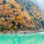 長野県高瀬渓谷の紅葉（エメラルドグリーンのダム）